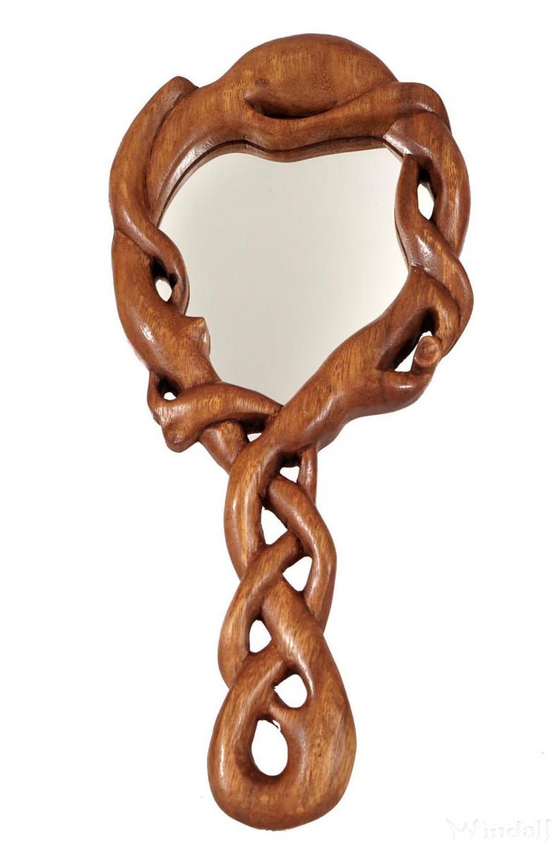Handspiegel FAIRY Zauberwurzel 32 cm Spiegel Keltischer Knoten Handarbeit aus Holz